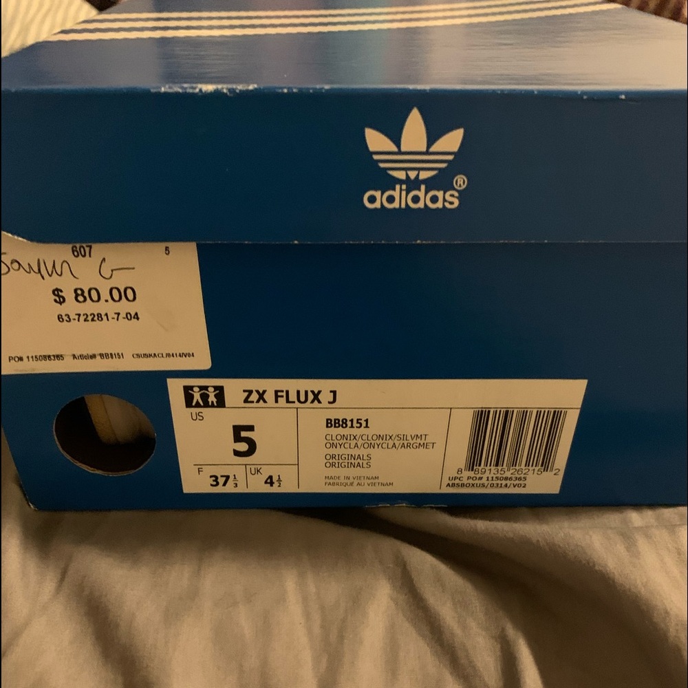 grey adidas flux size 5